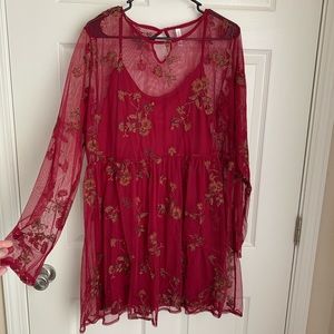 Mesh Embroidered Dress with Slip